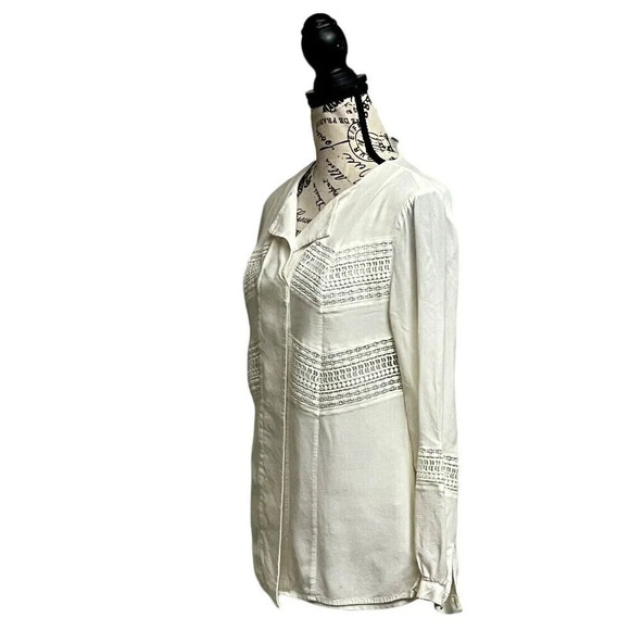 Chicos Lace-Trim Pullover Button Up Tunic Crochet Semi Sheer 0 4/6 Preppy Beach - Picture 3 of 10